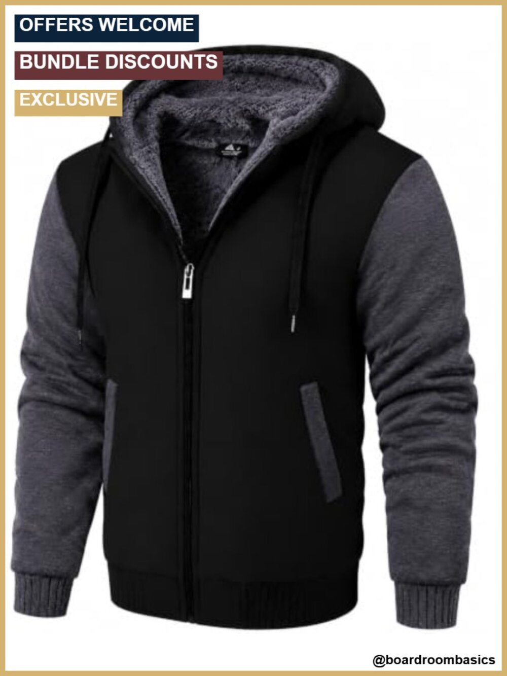 Men's Heavyweight Sherpa Lined Zip Up Hoodie Warm Winter Sweatshirt Jacket
